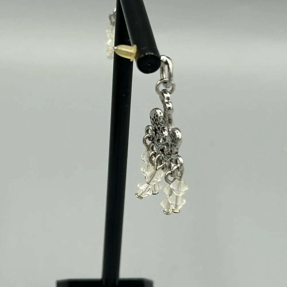 Vintage Silver Tone Chandelier Crystal Drop Earrings